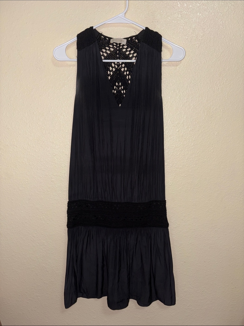 Ramy Brook Black Sleeveless Mini Dress with Crochet Detail